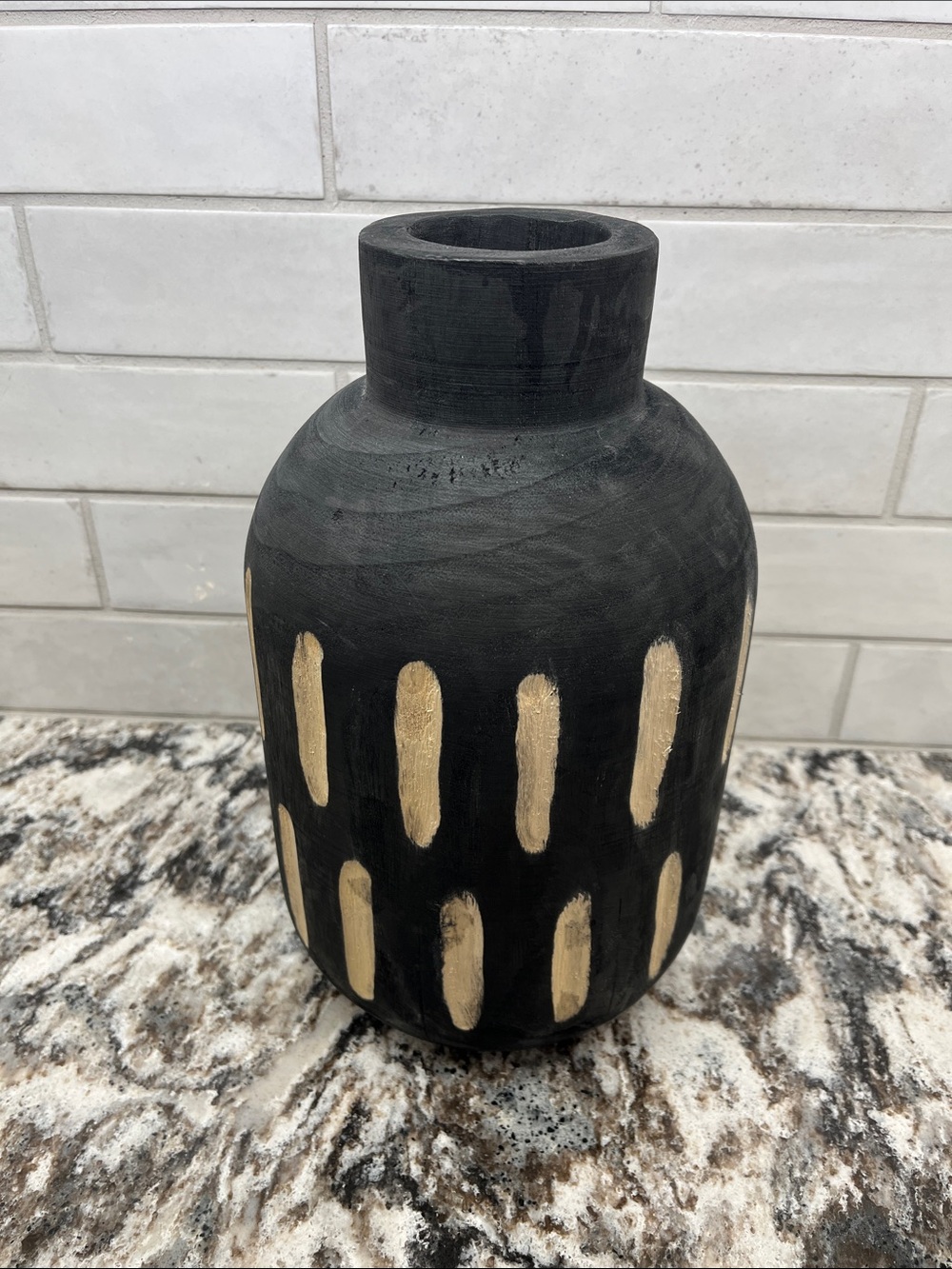 NEW Mud Pie Black Carved Wood Vase